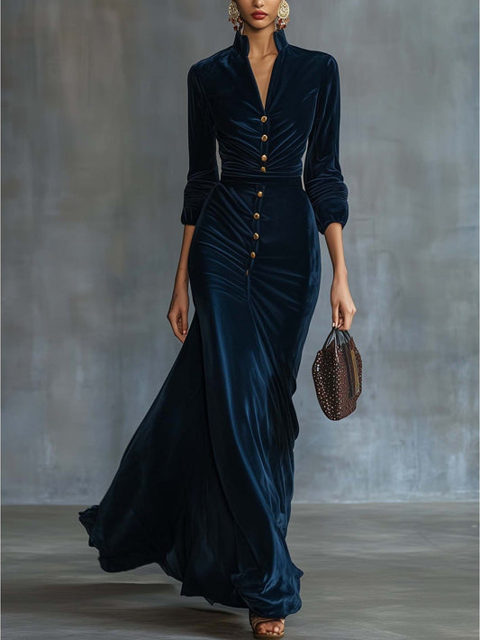 Women's Evening Dress - Button Front Event Style – Navy option – main product image