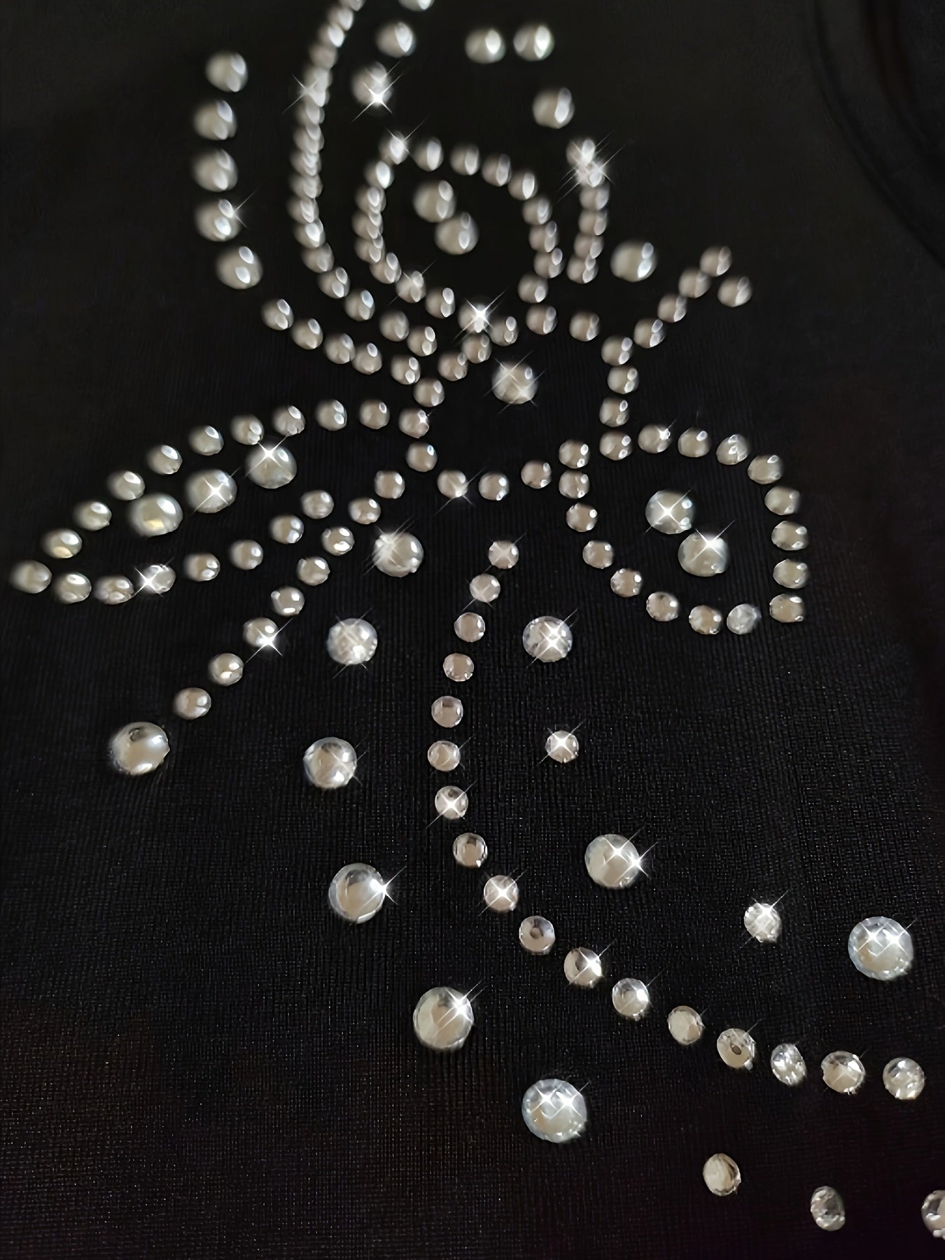 Women's Evening Dress – Women's Black Cold Shoulder Evening Gown - Rhinestone Detail detail view