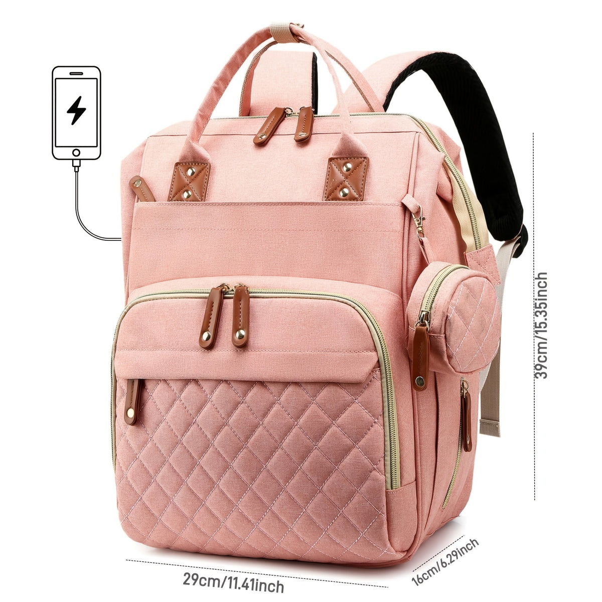 Women's Everyday Diaper Bag – pink color / Green – view 2
