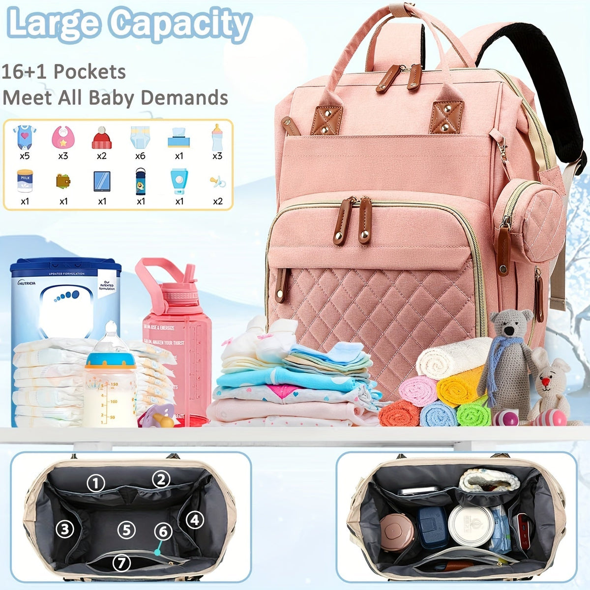 Women's Everyday Diaper Bag – pink color / Green – view 3