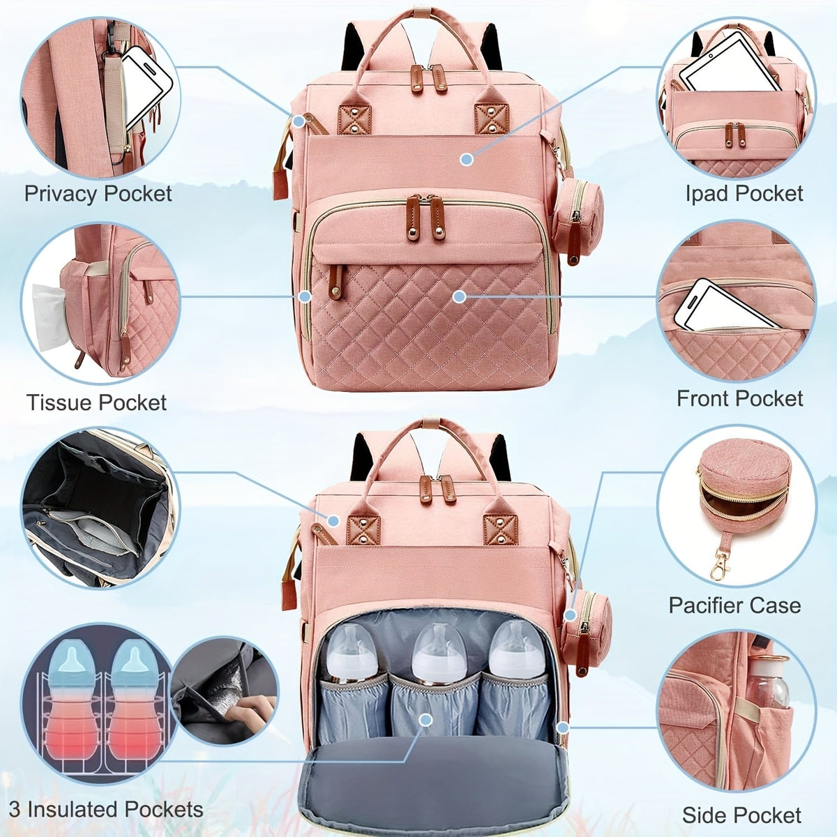 Women's Everyday Diaper Bag – pink color / Green – view 5