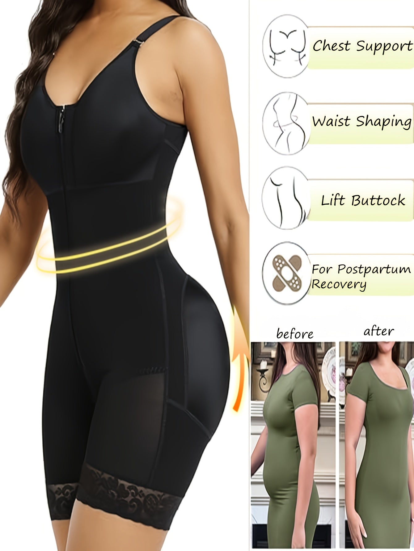 Women's Firm Control Shapewear Bodysuit - Zip Front Body Smoothing – view 7