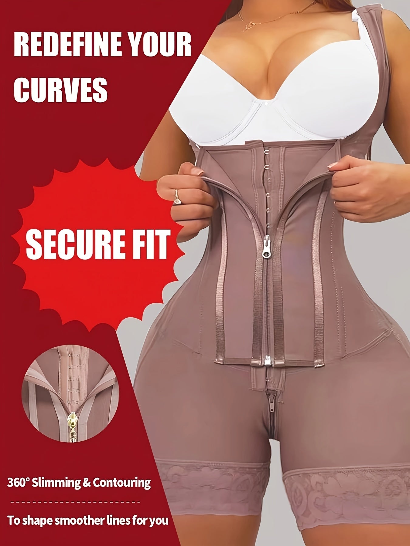 Women's Firm Control Shapewear Bodysuit - Zip Front Body Smoothing, Light Purple – view 2