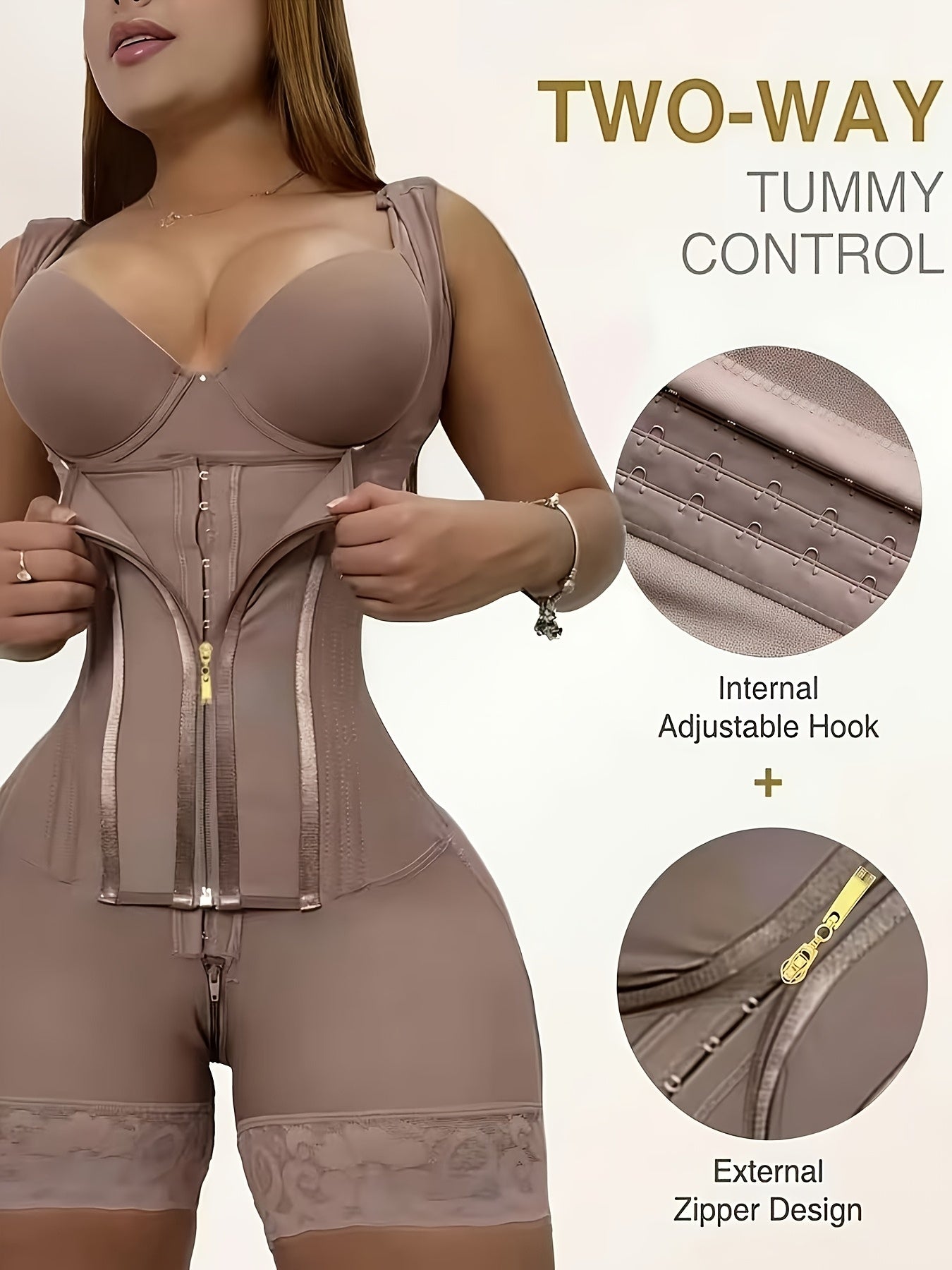 Women's Firm Control Shapewear Bodysuit - Zip Front Body Smoothing, Light Purple – view 6