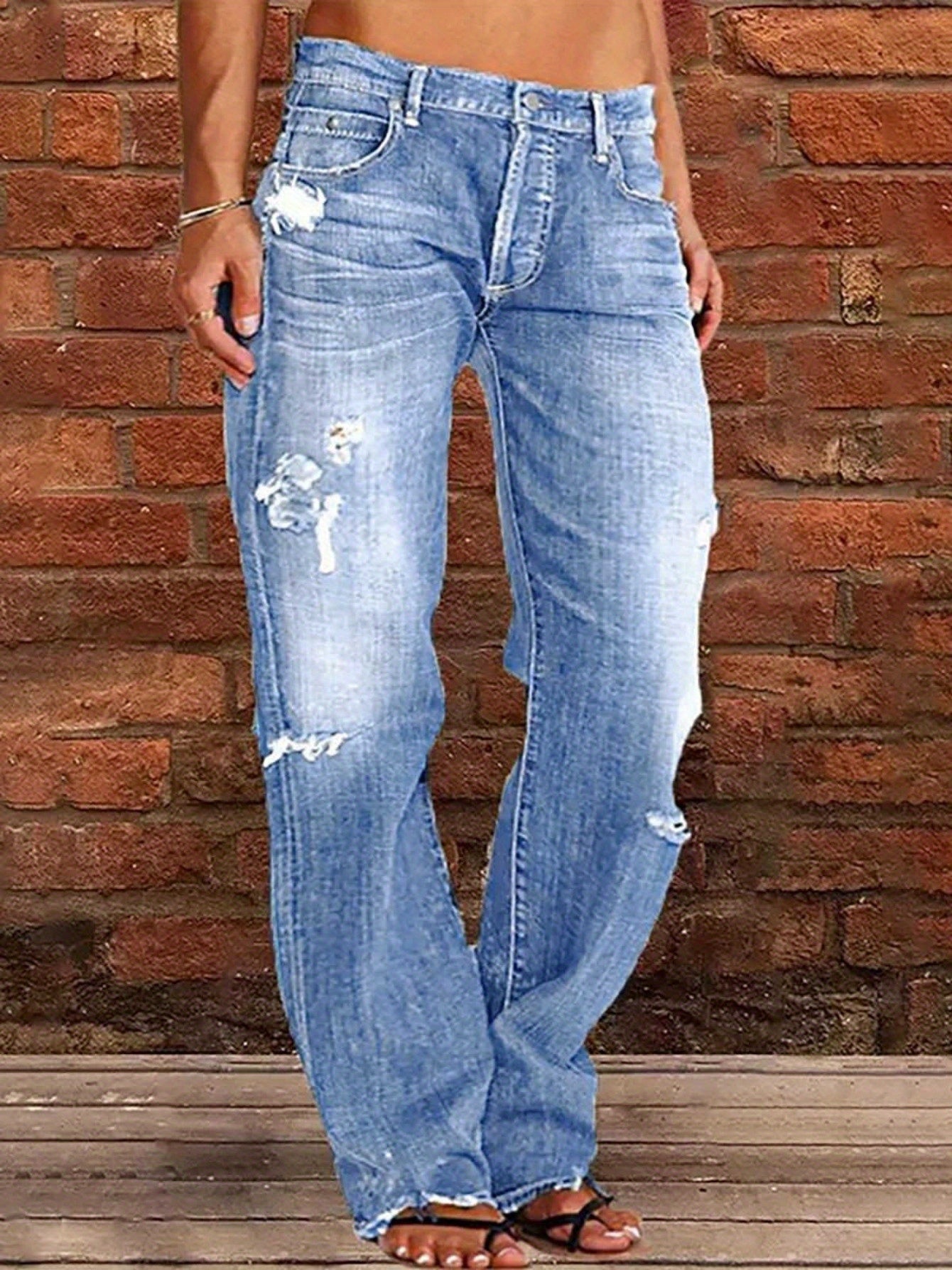 Women's Flare Jeans - Black Distressed Stretch – Black option – main product image