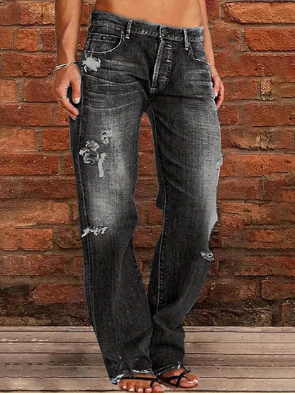 Women's Flare Jeans - Black Distressed Stretch – Black option – view 2