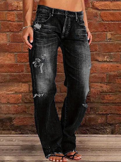 Women's Flare Jeans - Black Distressed Stretch – Black option – view 3
