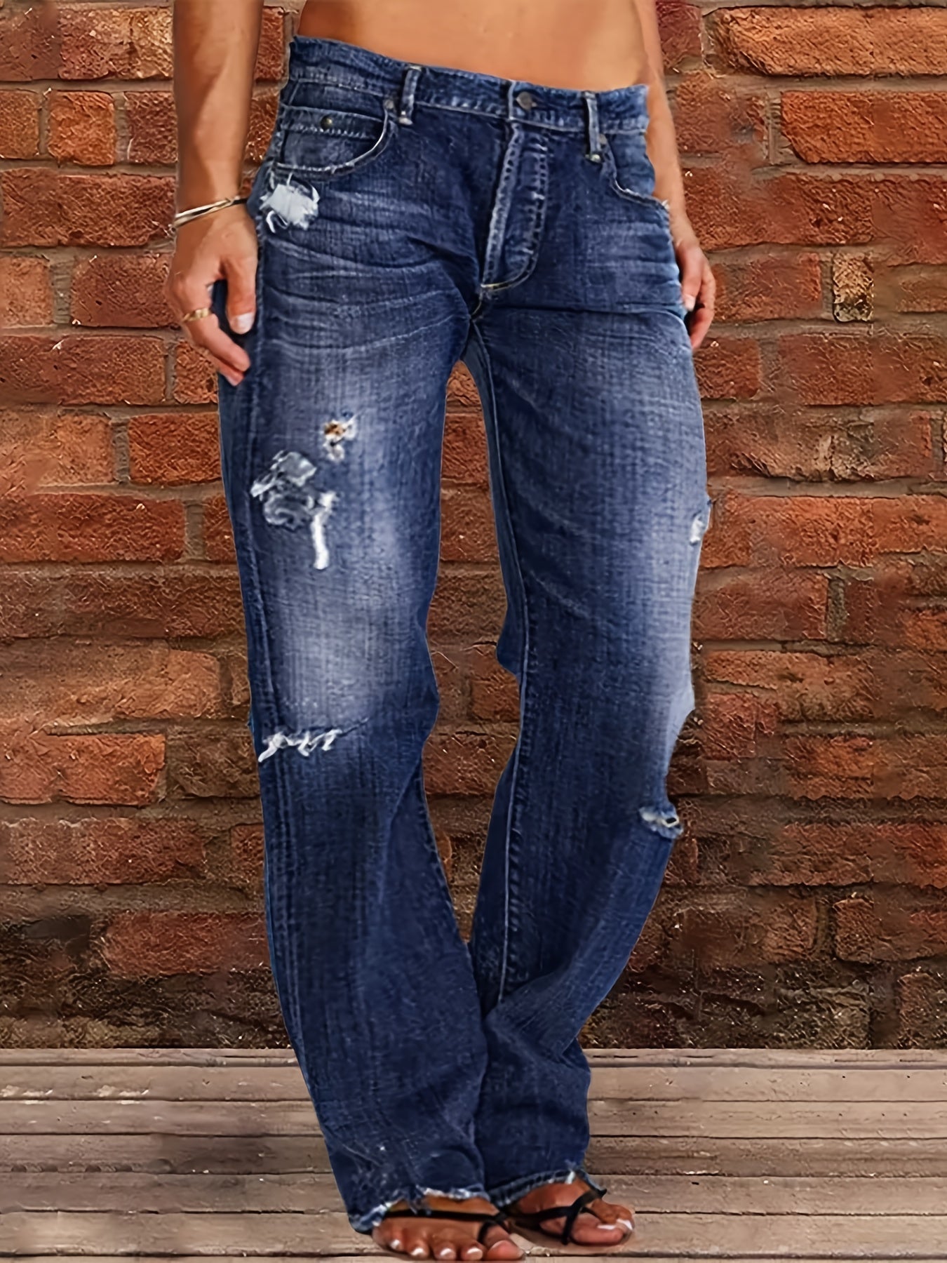 Women's Flare Jeans - Black Distressed Stretch – Black option – view 4