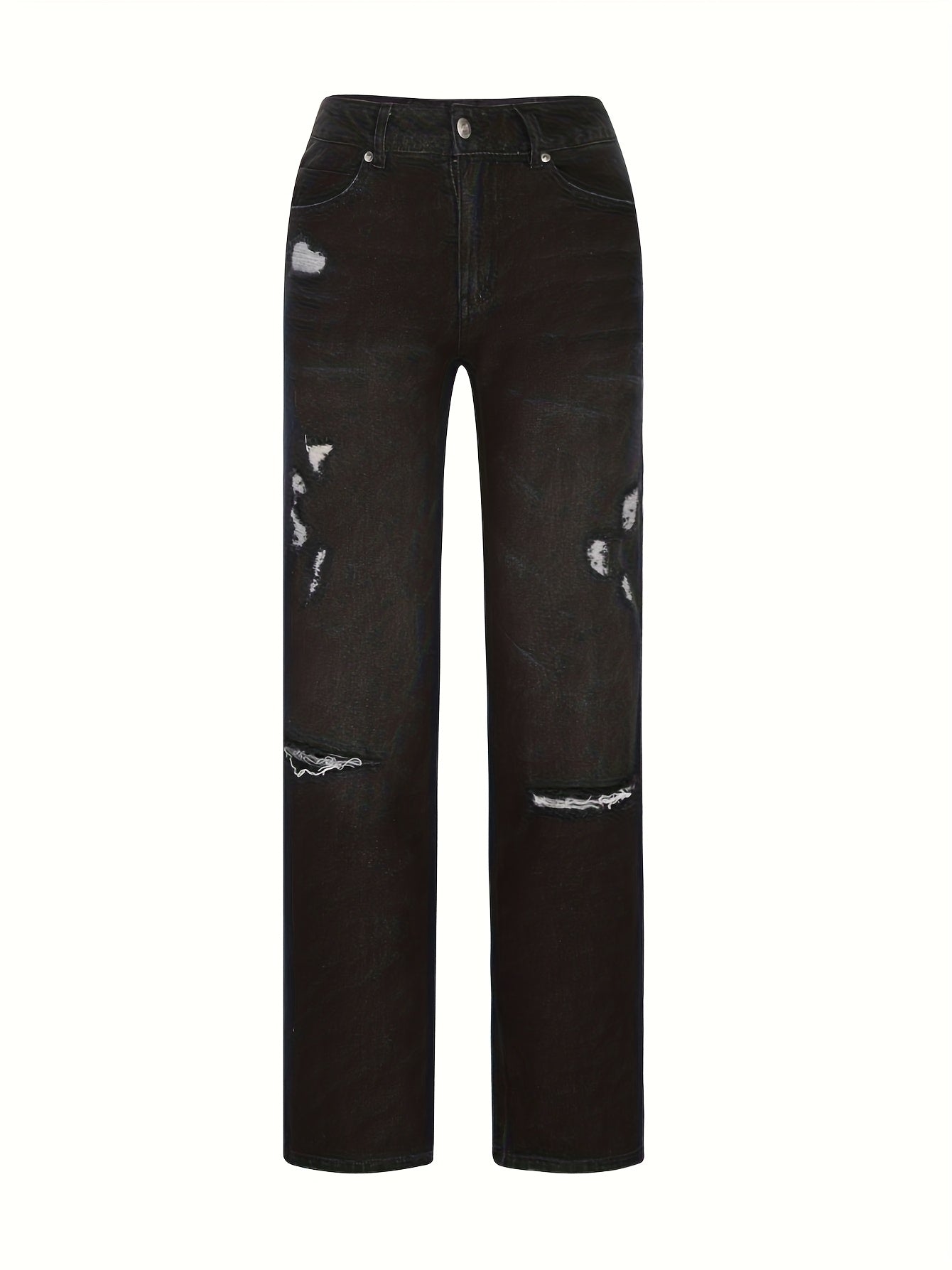 Women's Flare Jeans - Black Distressed Stretch detail view
