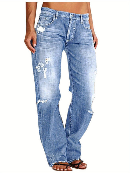 Women's Flare Jeans - Black Distressed Stretch detail view
