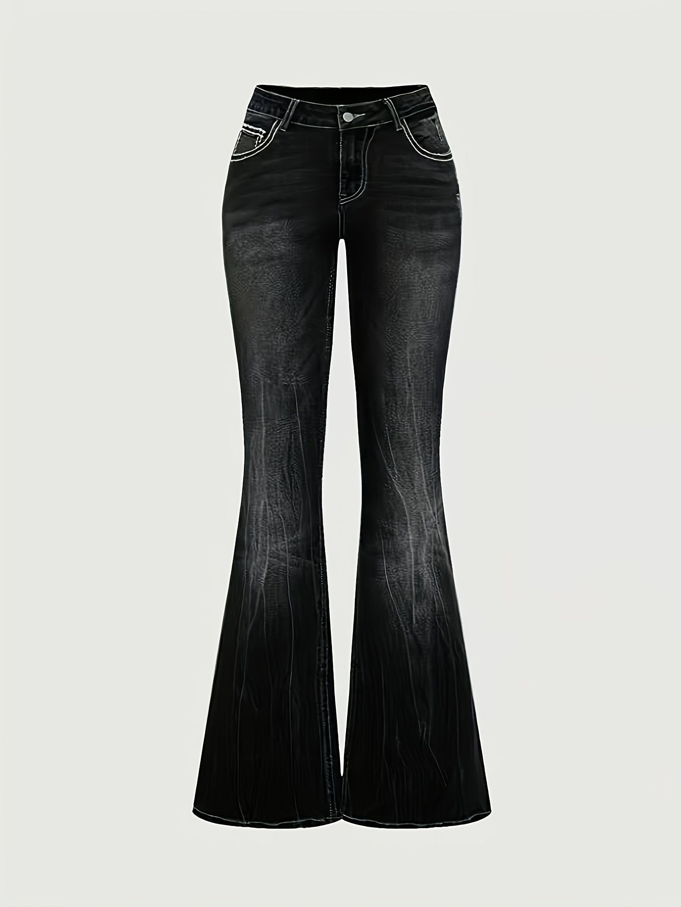 Women's Flare Jeans - Black Embroidered detail view