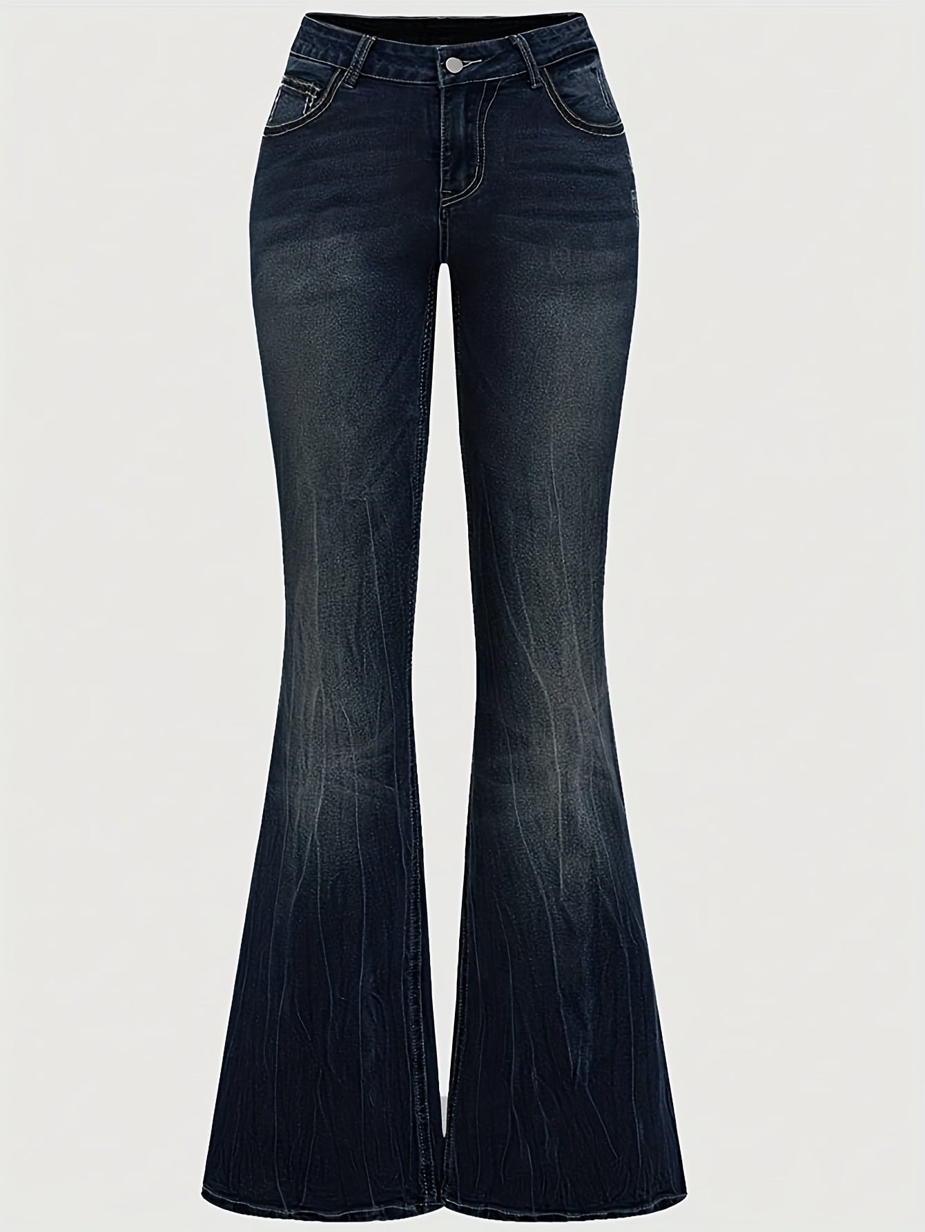 Women's Flare Jeans - Black Embroidered detail view