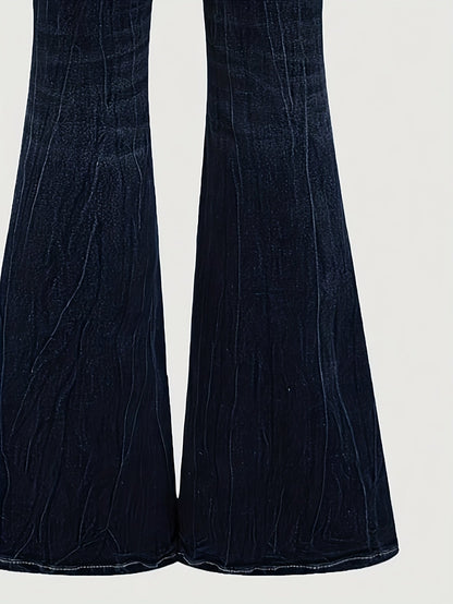 Women's Flare Jeans - Black Embroidered detail view