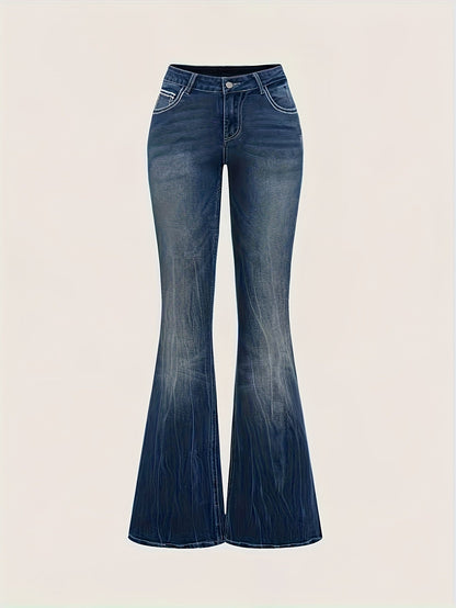 Women's Flare Jeans - Black Embroidered detail view