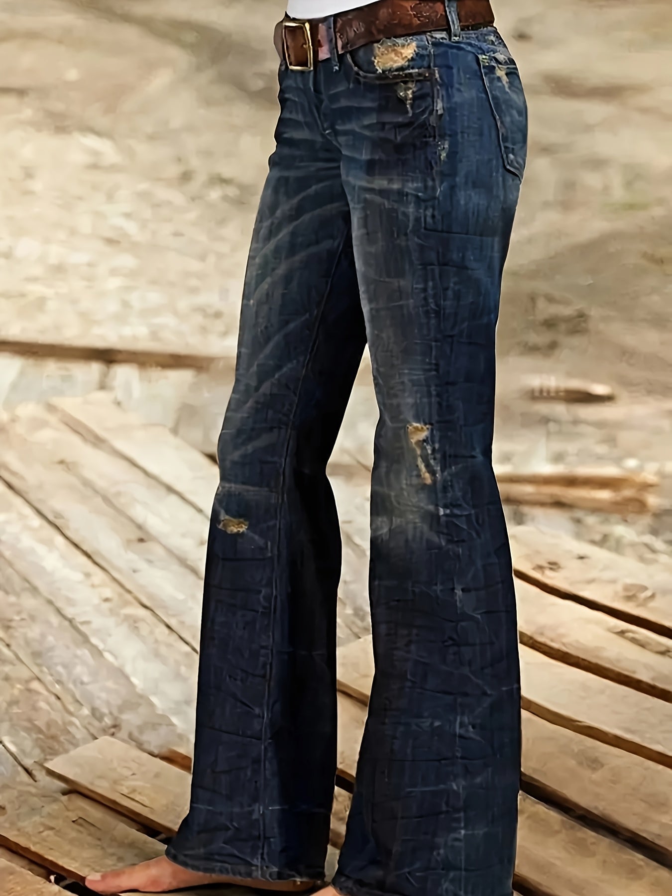 Women's Flare Jeans - Dark Blue detail view