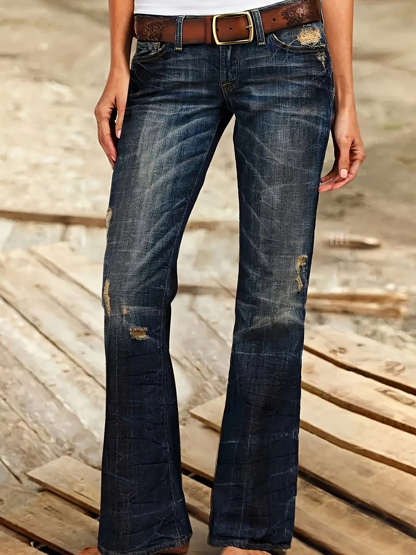 Women's Flare Jeans - Dark Blue detail view