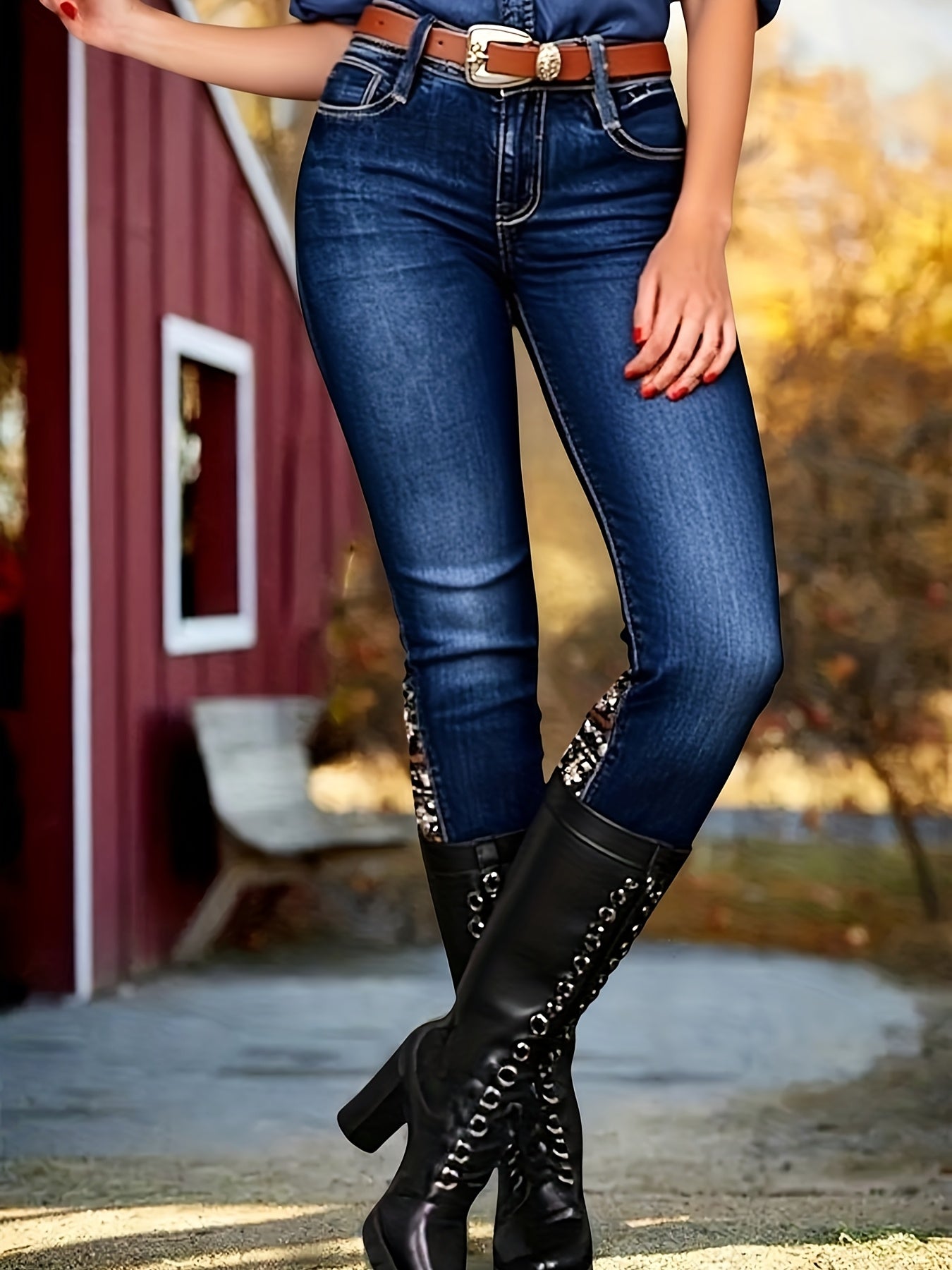 Women's Flare Jeans - Dark Blue Stretch detail view