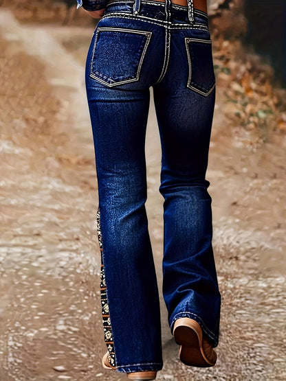 Women's Flare Jeans - Dark Blue Stretch detail view