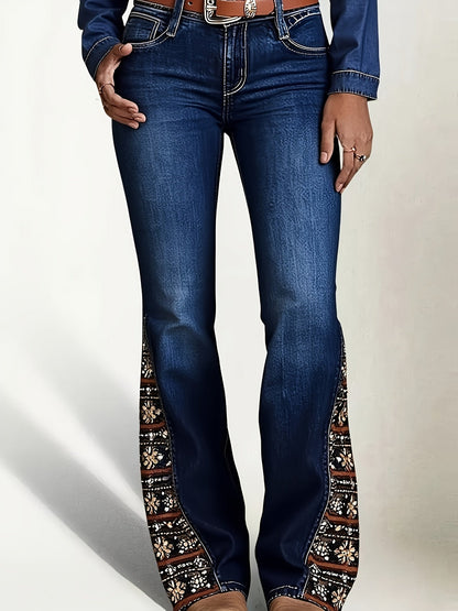 Women's Flare Jeans - Dark Blue Stretch detail view