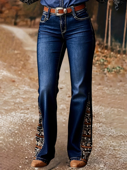 Women's Flare Jeans - Dark Blue Stretch detail view