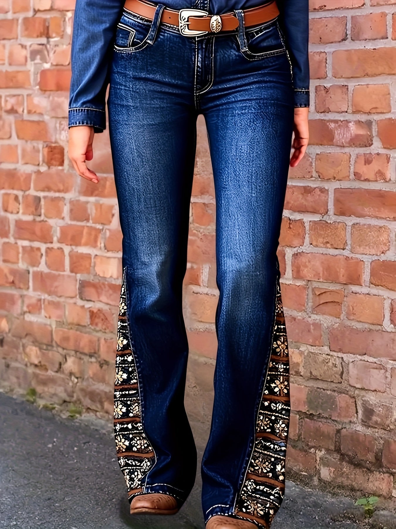 Women's Flare Jeans - Dark Blue Stretch detail view
