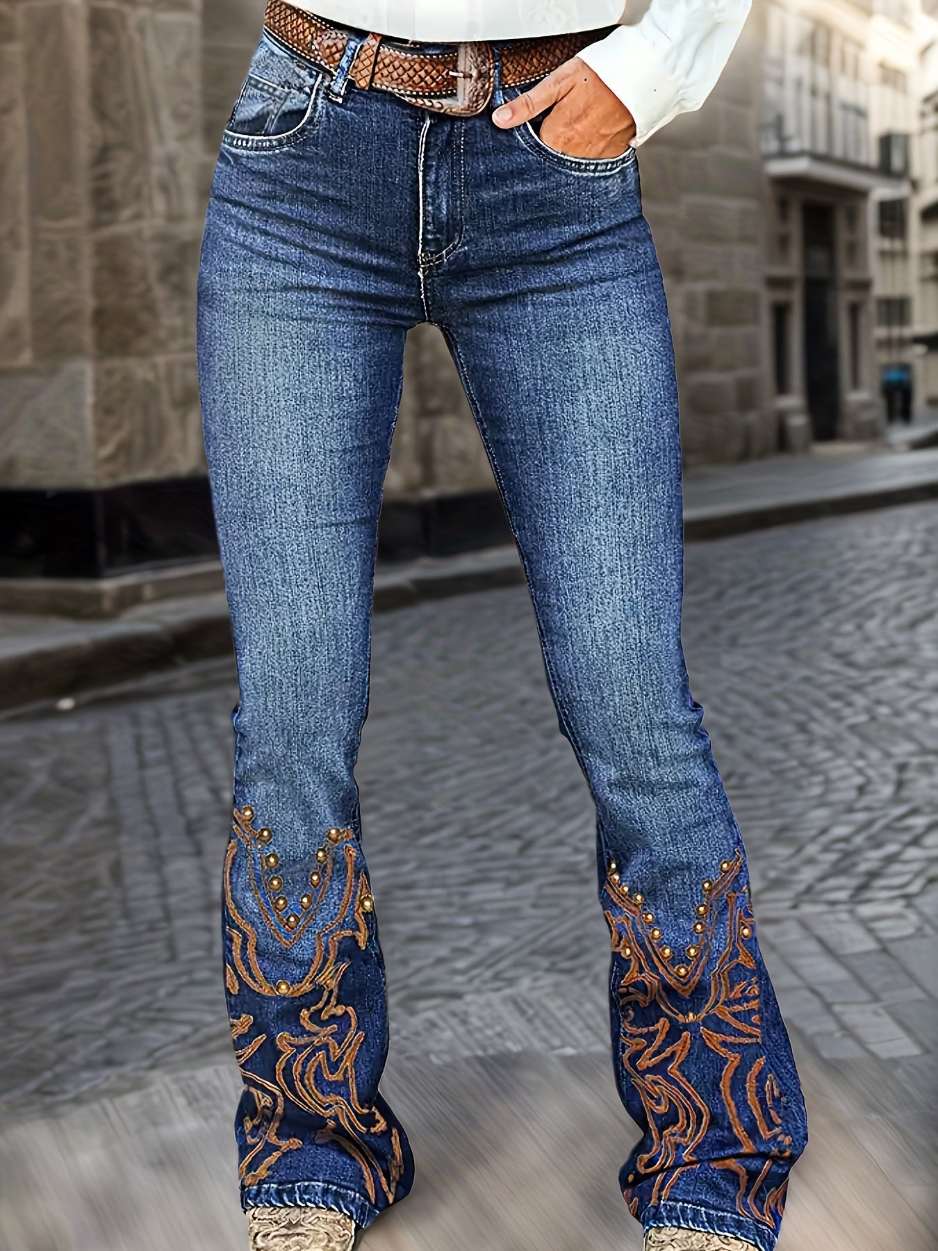 Women's Flare Jeans - Dark Blue Vintage Wash Stretch – Blue option – main product image