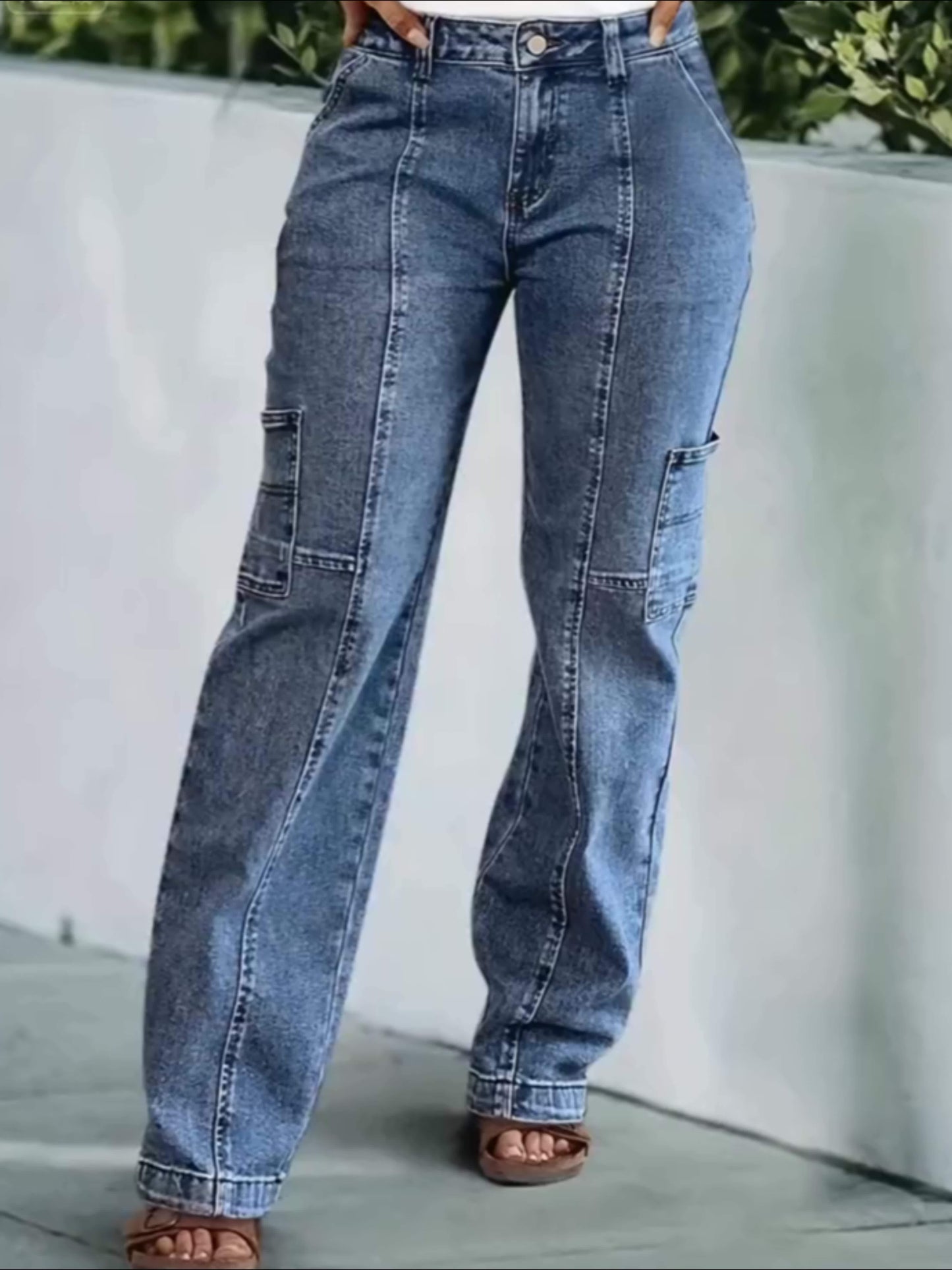 Women's Flare Jeans - Light Blue Embroidered detail view