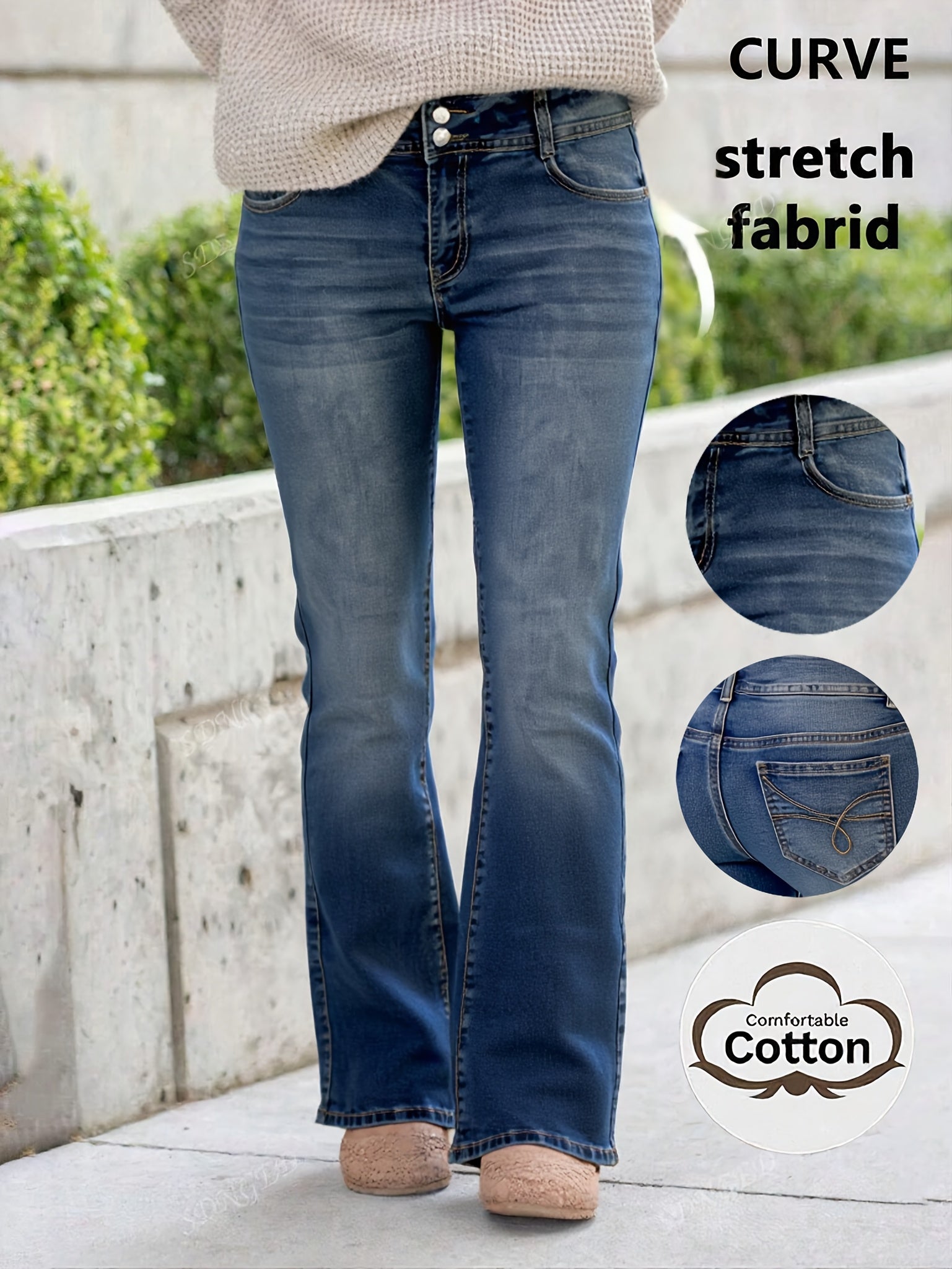 Women's Flare Jeans - Medium Blue Pocket Detail – view 4
