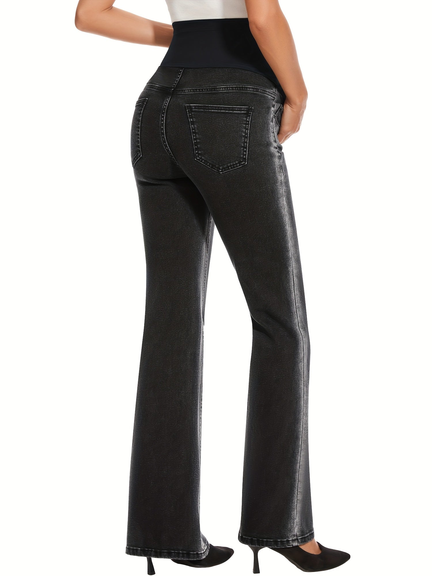 Women's Flare Jeans - Washed Black Pocket Detail detail view