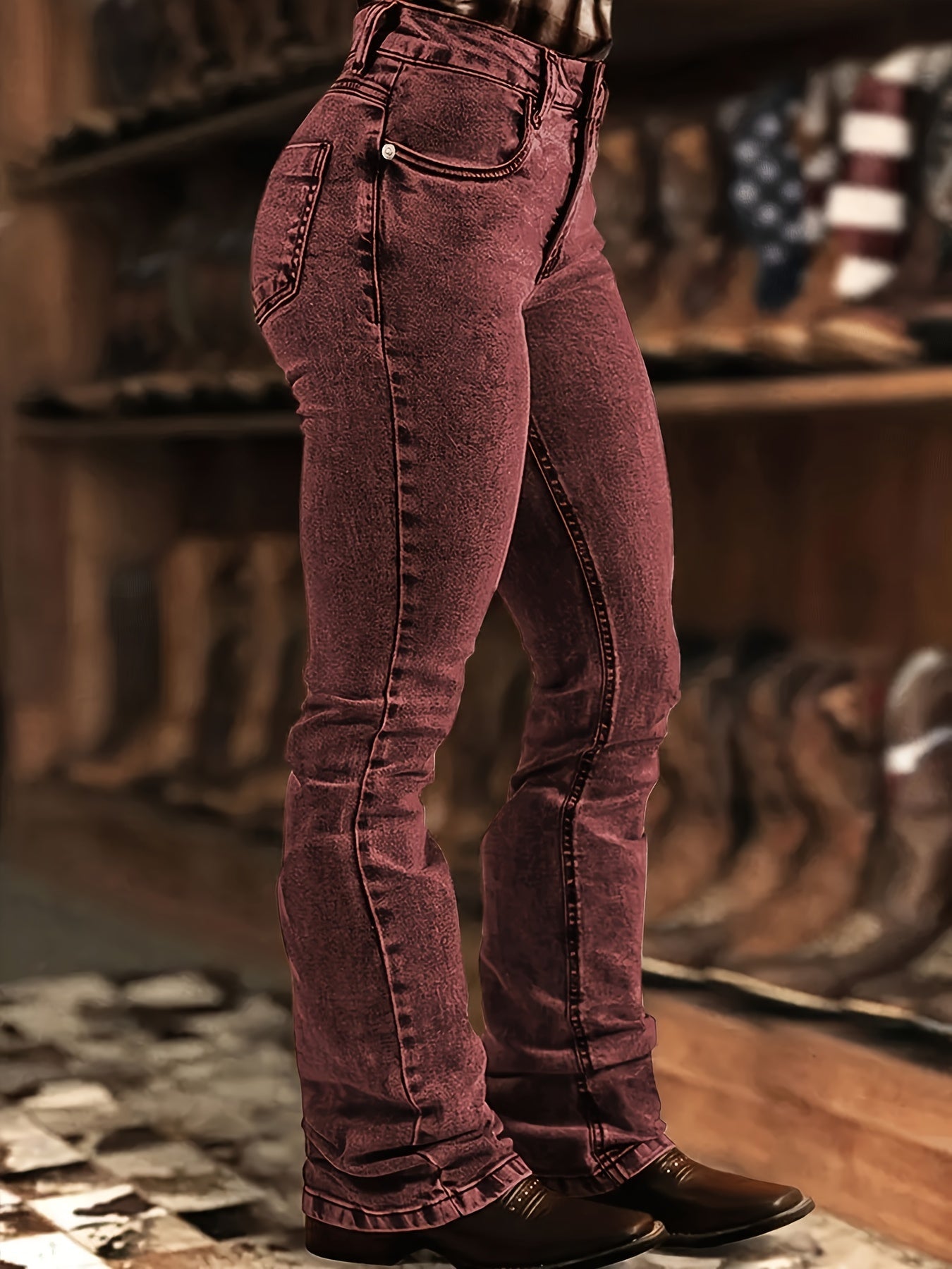 Women's Flare Pants – Brown / Brick Red detail view