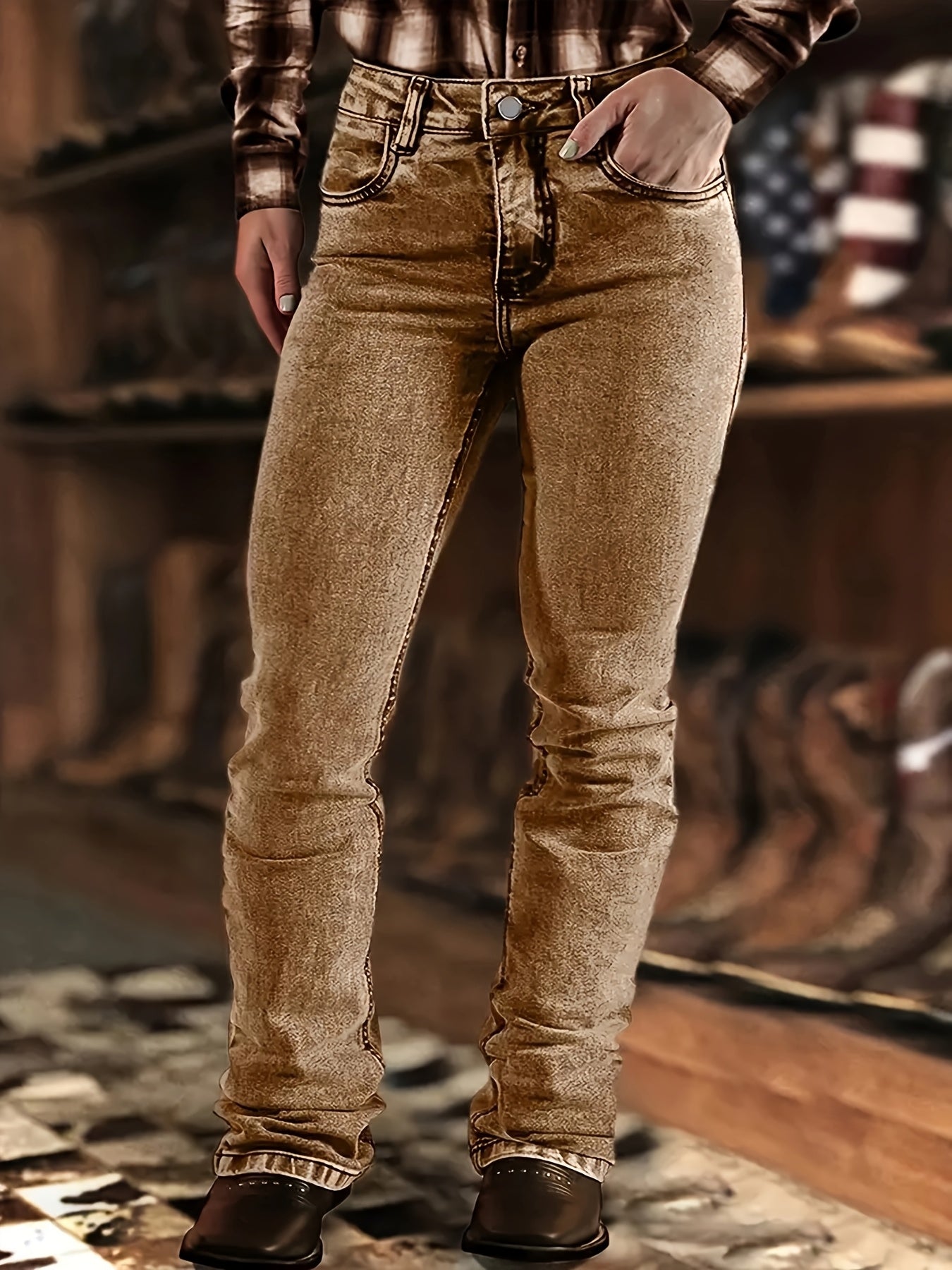 Women's Flare Pants – Brown / Brick Red detail view