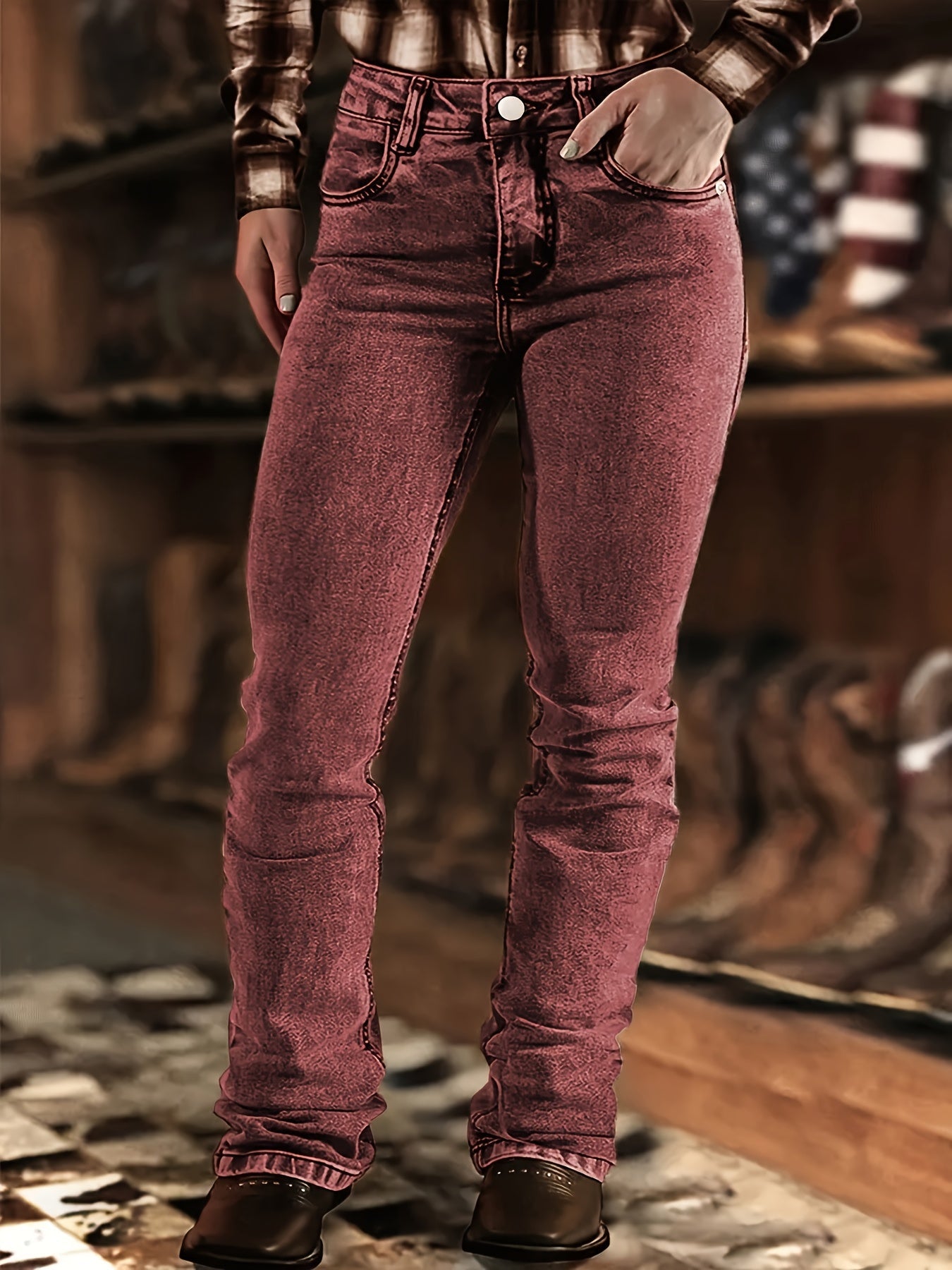 Women's Flare Pants – Brown / Brick Red detail view
