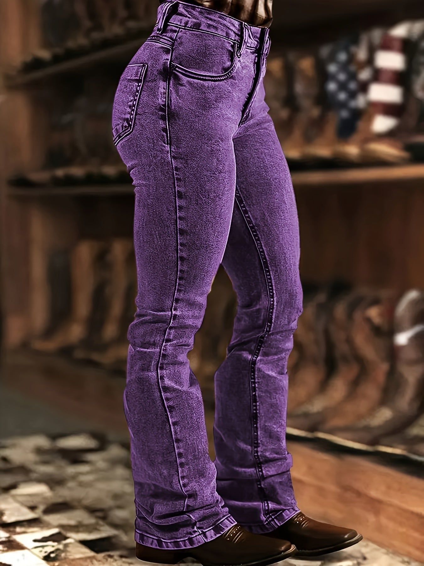 Women's Flare Pants – Brown / Purple detail view