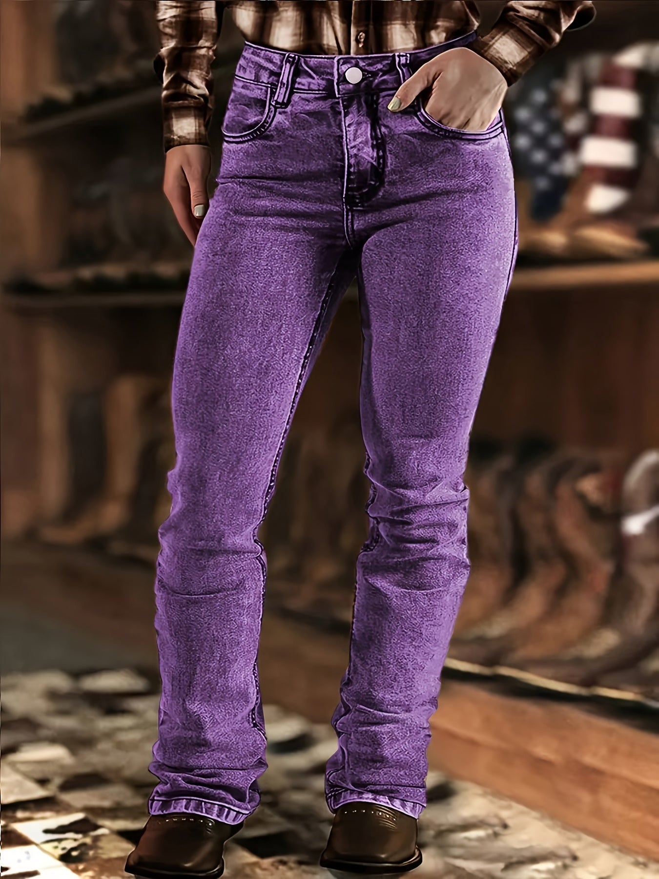 Women's Flare Pants – Brown / Purple detail view