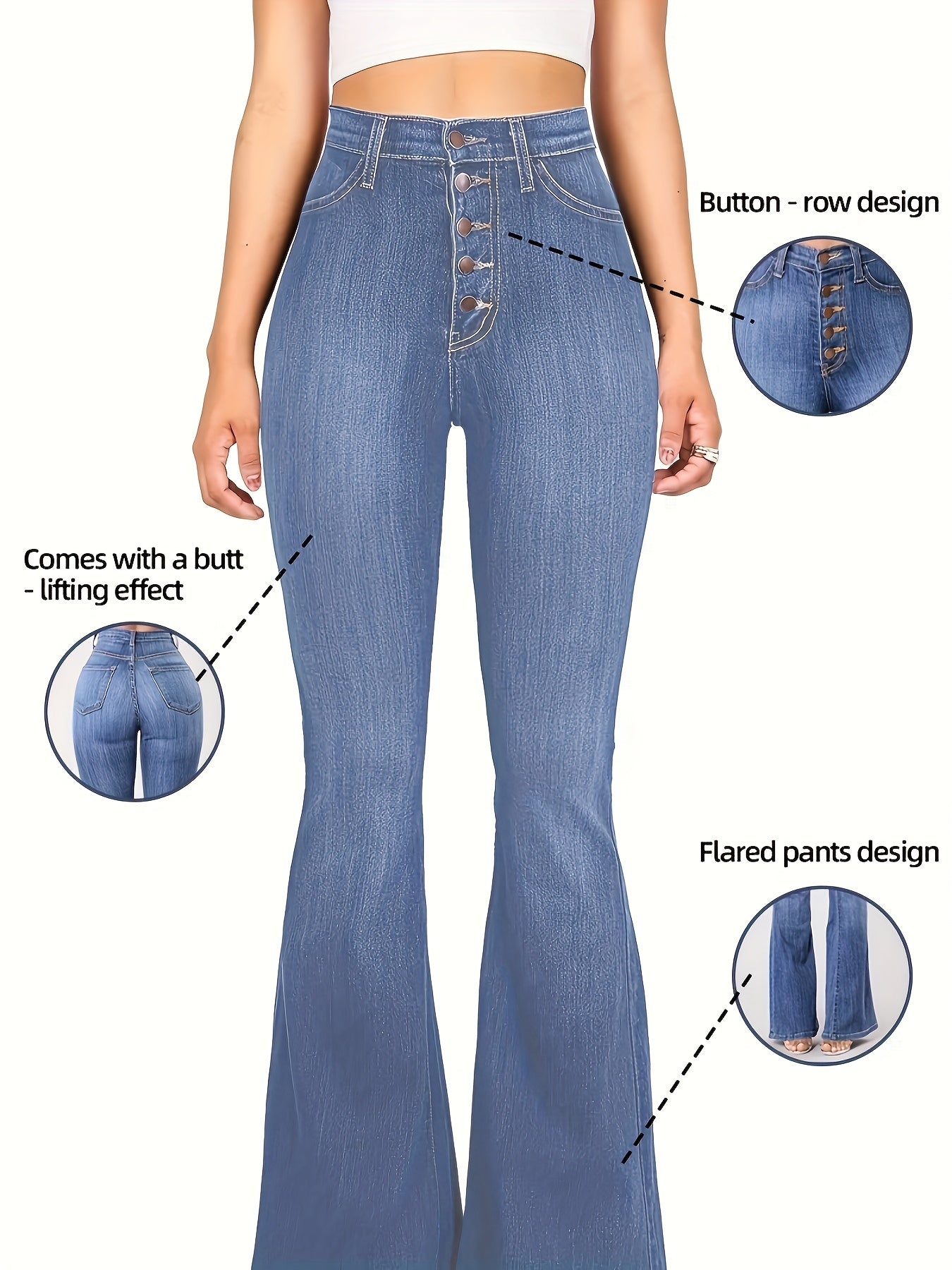 Women's Flare Pants - High Waist Flared Fit – Blue option – view 2
