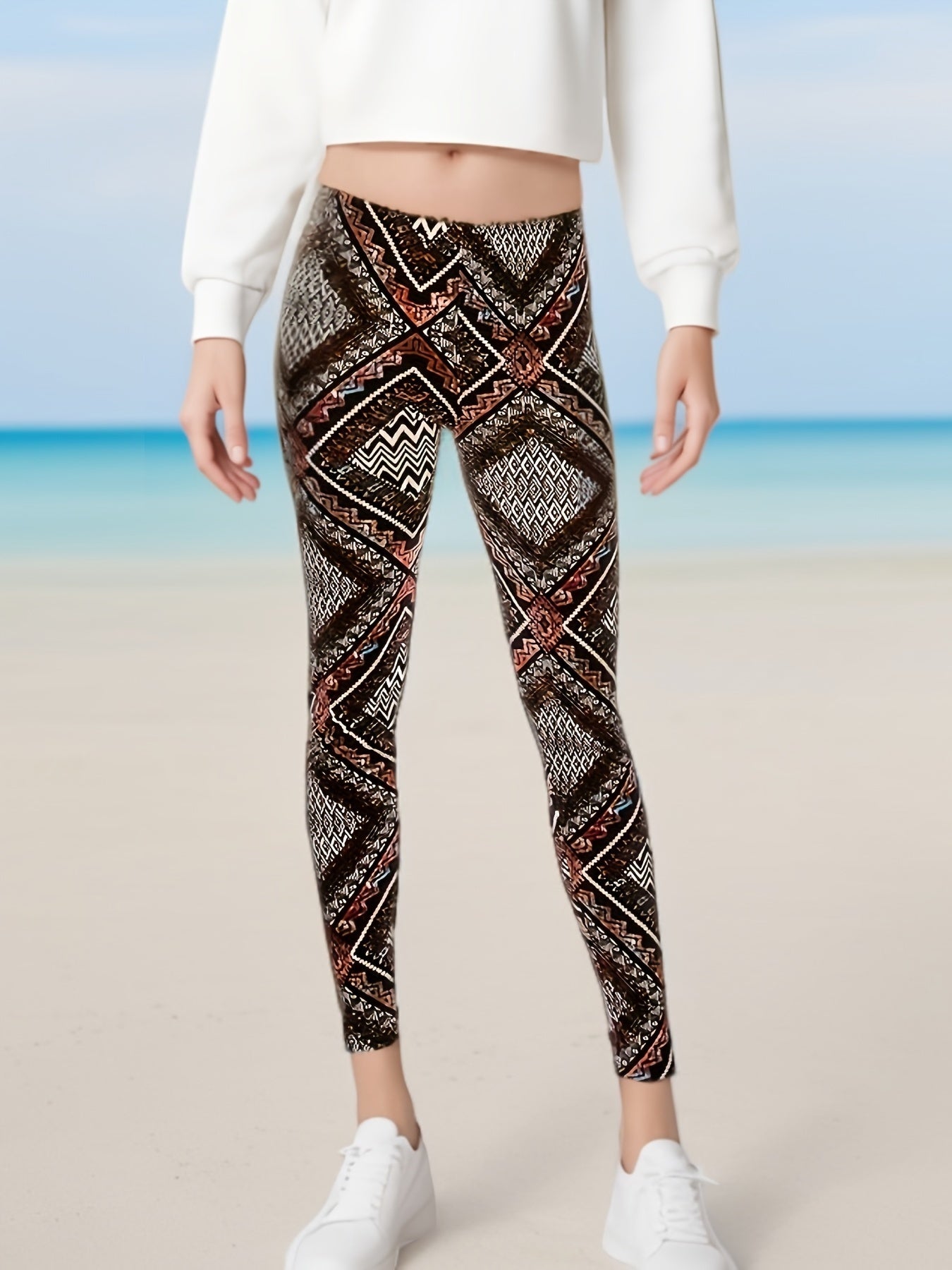 Women's Fleece-Lined Leggings - Elastic Waist Stretch Fit detail view