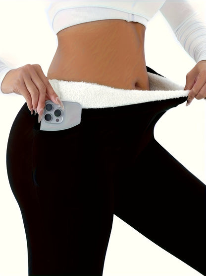 Women's Fleece-Lined Leggings - High-Waist Fit – Burgundy detail view