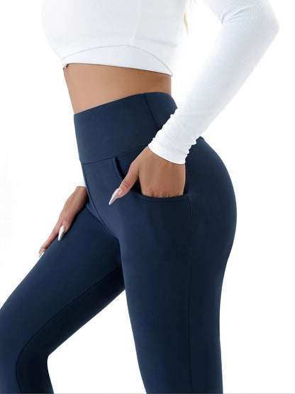 Women's Fleece-Lined Leggings - High-Waist Fit – Burgundy detail view