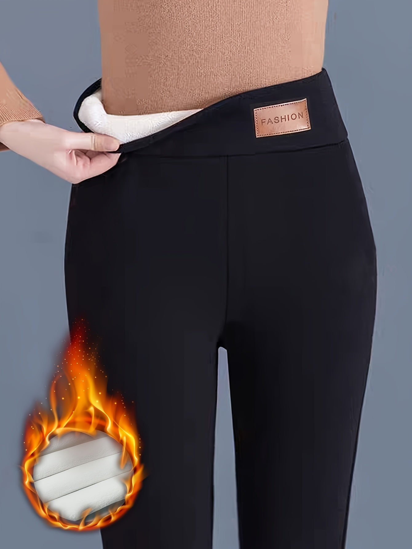Women's Fleece-Lined Leggings - High-Waist Stretch Fit detail view