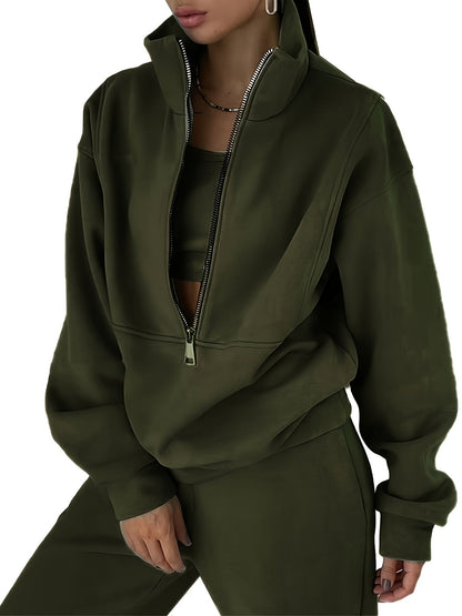 Women's Fleece Sweatshirt Outfit Set - Sporty Streetwear Two-Piece detail view