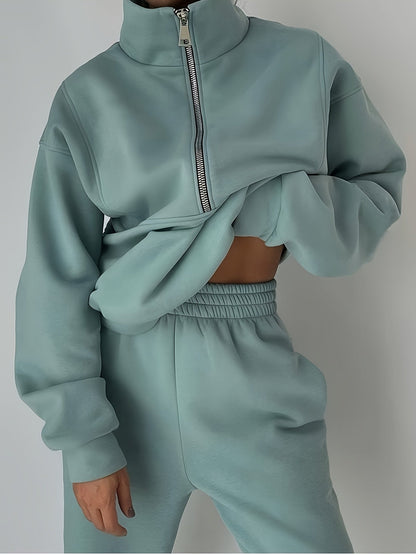 Women's Fleece Sweatshirt Outfit Set - Sporty Streetwear Two-Piece – Pink option – view 8