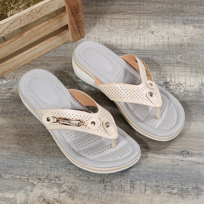 Women's Flip Flops - Breathable Mesh & Slip-On – Beige option – view 3