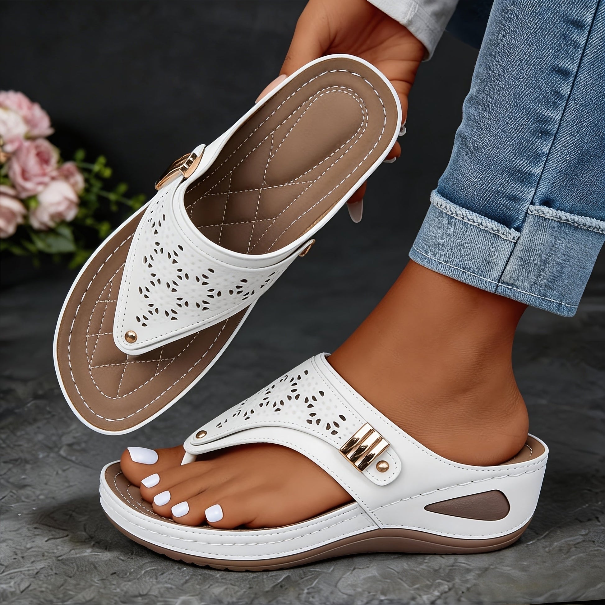 Women's Flip Flops – Breathable Non-Slip for Outdoor & – White option – view 2