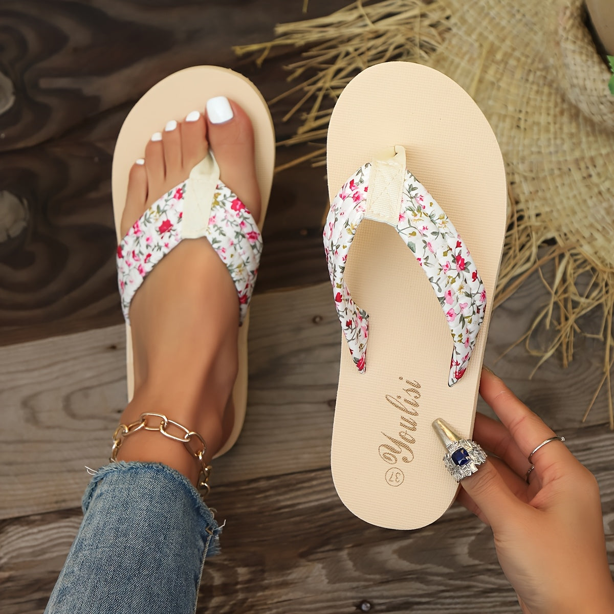 Women's Flip Flops – Comfort Fit for Everyday Wear – White / Black – view 2