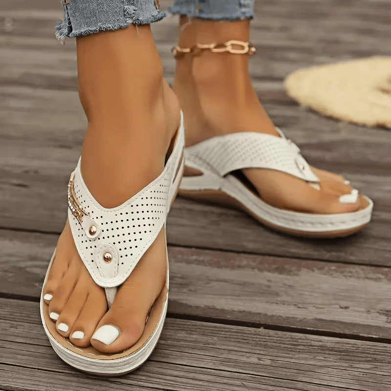 Women's Flip Flops - Non-Slip Sole Lightweight for Beach & Water – Beige option – view 3