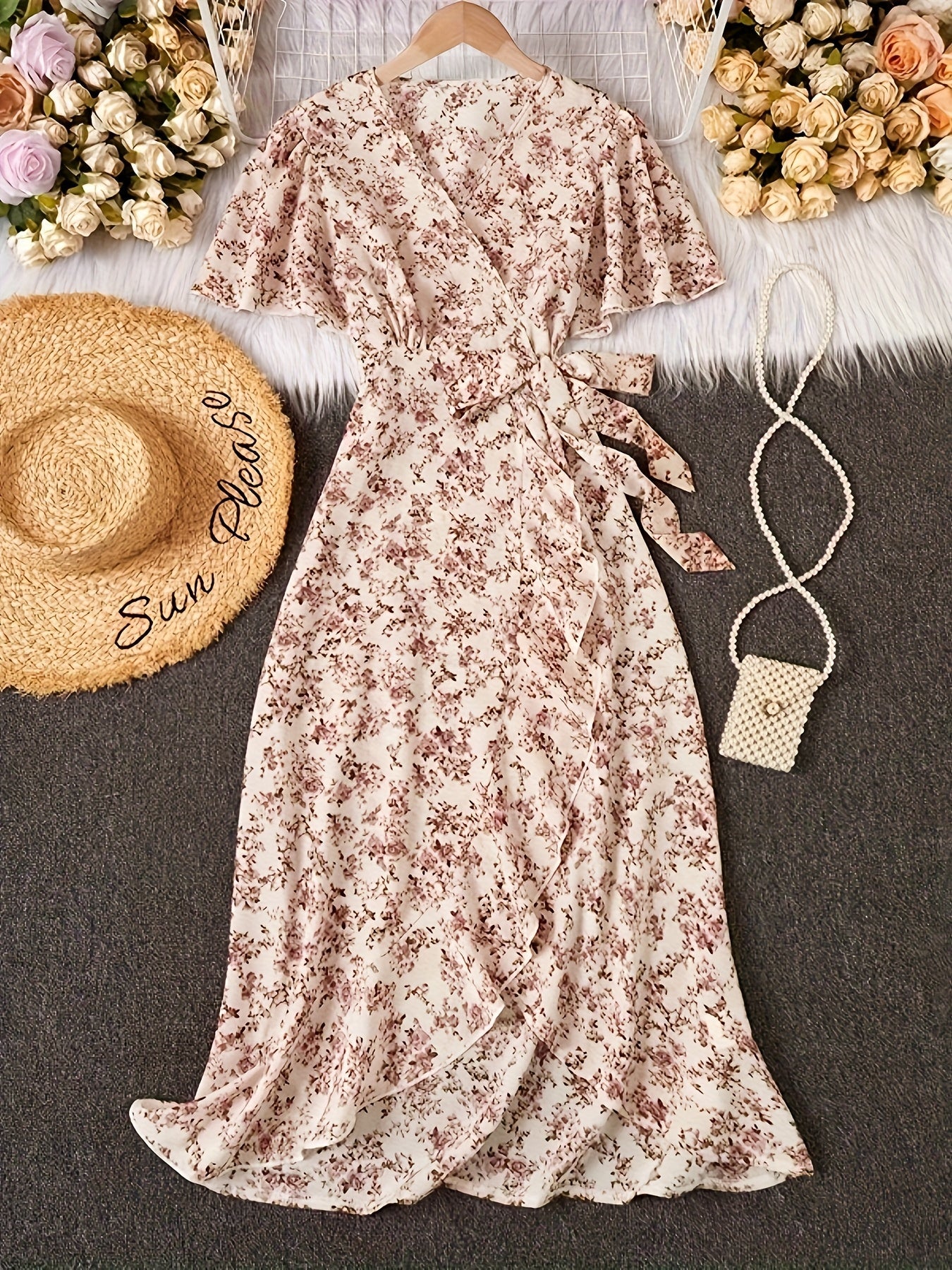 Women's Floral Casual Dress - Ruffle detail view