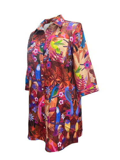 Women's Floral Collared Vacation Dress - Button Front detail view