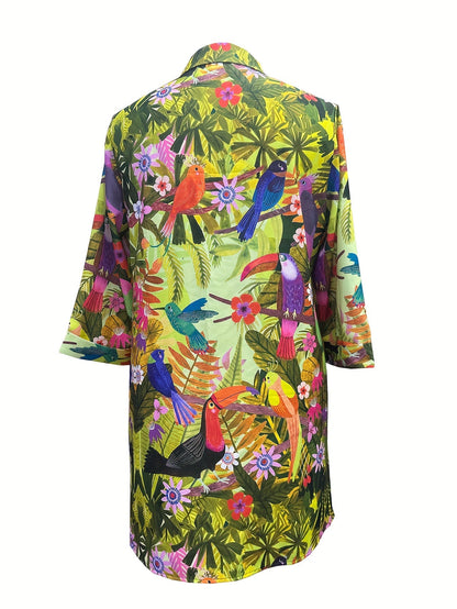 Women's Floral Collared Vacation Dress - Button Front detail view