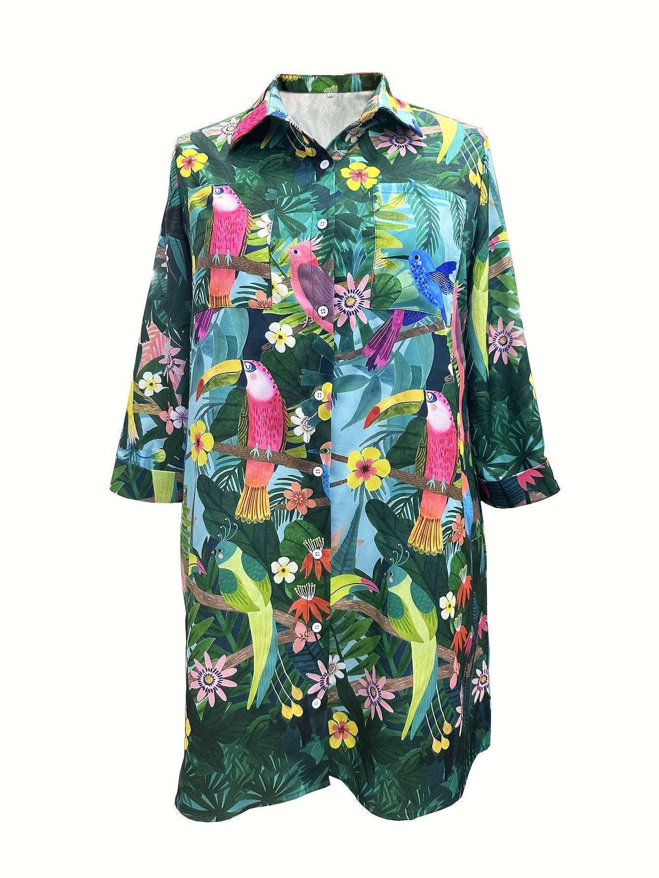Women's Floral Collared Vacation Dress - Button Front detail view