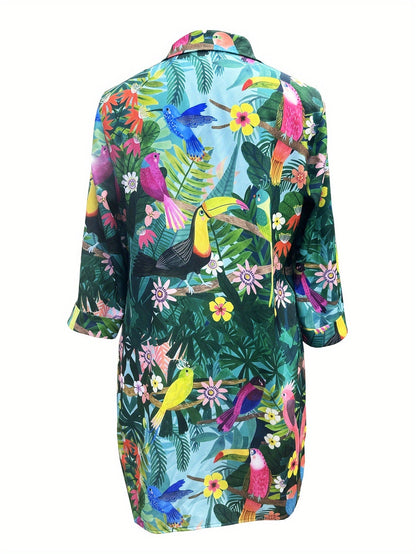 Women's Floral Collared Vacation Dress - Button Front detail view